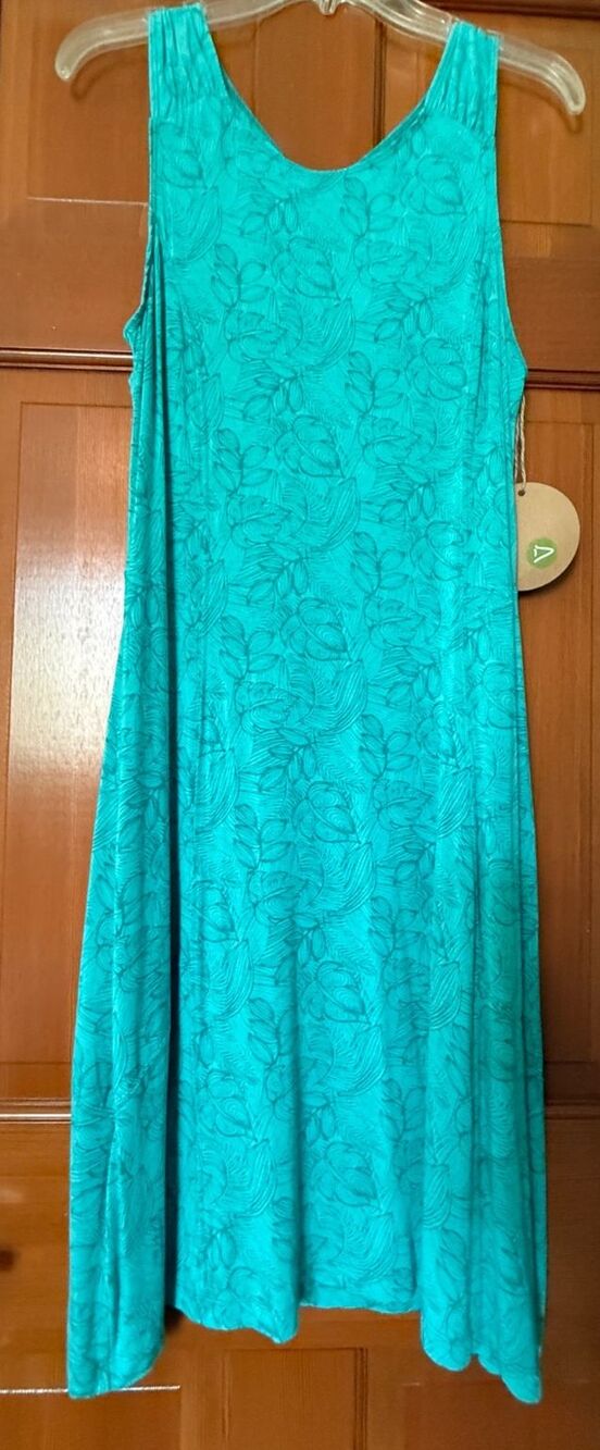 DAKINI Sundress Aqua Blue Green Print Peek-a-Boo Back Sun Dress Size Large